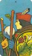 Two of Wands Tarot card in Morgan-Greer deck