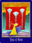 Three of Wands Tarot card in New Century deck