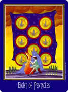 Eight of Coins Tarot card in New Century deck