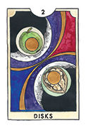 Two of Disks Tarot card in New Chapter Tarot deck