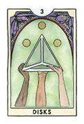 Three of Disks Tarot card in New Chapter deck