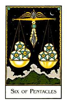 Six of Pentacles Tarot card in The New Palladini Tarot Tarot deck