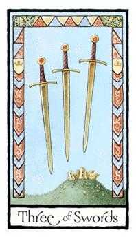 Three of Swords Tarot card in Old English Tarot deck