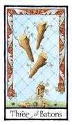 Three of Batons Tarot card in Old English Tarot deck