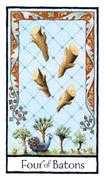 Four of Batons Tarot card in Old English deck