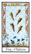 Five of Batons Tarot card in Old English deck