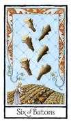 Six of Batons Tarot card in Old English deck