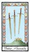 Three of Swords Tarot card in Old English deck