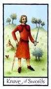 Knave of Swords Tarot card in Old English deck