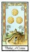 Three of Coins Tarot card in Old English deck