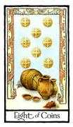 Eight of Coins Tarot card in Old English deck