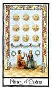 Nine of Coins Tarot card in Old English deck