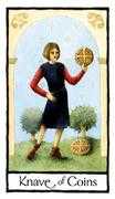 Knave of Coins Tarot card in Old English deck