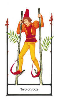 Two of Rods Tarot card in Old Path Tarot deck