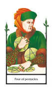 Four of Pentacles Tarot card in Old Path Tarot deck