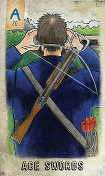 Ace of Swords Tarot card in Omegaland Tarot deck