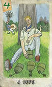 Four of Cups Tarot card in Omegaland deck