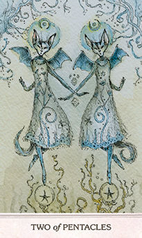 Two of Pentacles Tarot card in Phantasma Tarot deck