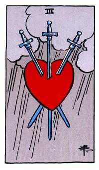 Three of Swords Tarot card in Rider Waite Tarot deck