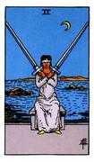 Two of Swords Tarot card in Rider Waite deck