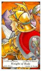 Knight of Wands Tarot card in Hanson Roberts Tarot deck