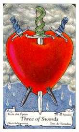 Three of Swords Tarot card in Hanson Roberts Tarot deck