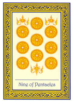 Nine of Coins Tarot card in Royal Thai Tarot deck