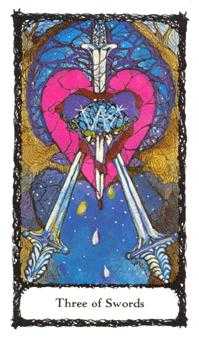 Three of Swords Tarot card in Sacred Rose Tarot deck