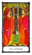 Two of Wands Tarot card in Sacred Rose deck