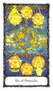 Six of Pentacles Tarot card in Sacred Rose deck