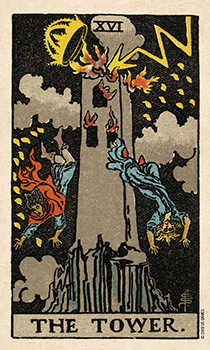 The Tower Tarot card in Smith Waite Centennial Tarot deck