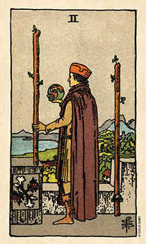 Two of Wands Tarot card in Smith Waite Centennial Tarot deck