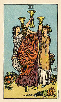 Three of Cups Tarot card in Smith Waite Centennial Tarot deck