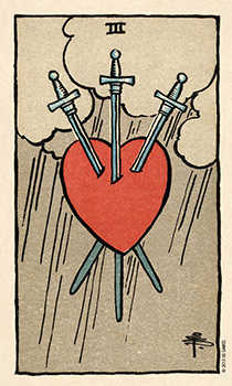 Three of Swords Tarot card in Smith Waite Centennial Tarot deck