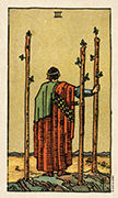 Three of Wands Tarot card in Smith Waite Centennial Tarot deck