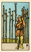 Nine of Wands Tarot card in Smith Waite Centennial Tarot deck