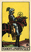 Knight of Coins Tarot card in Smith Waite Centennial Tarot deck