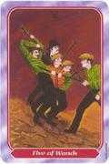 Five of Wands Tarot card in Spiral Tarot deck