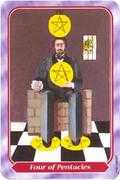 Four of Pentacles Tarot card in Spiral deck