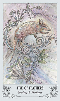Five of Feathers Tarot card in Spiritsong Tarot deck