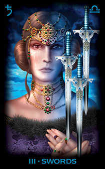 Three of Swords Tarot card in Tarot of Dreams Tarot deck