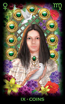 Nine of Coins Tarot card in Tarot of Dreams Tarot deck