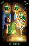 Three of Coins Tarot card in Tarot of Dreams deck