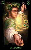 Six of Coins Tarot card in Tarot of Dreams Tarot deck