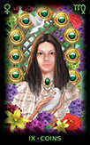 Nine of Coins Tarot card in Tarot of Dreams Tarot deck