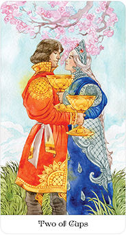 Two of Cups Tarot card in Tarot of the Golden Wheel Tarot deck