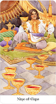 Nine of Cups Tarot card in Tarot of the Golden Wheel Tarot deck