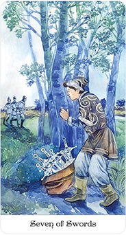 Seven of Swords Tarot card in Tarot of the Golden Wheel Tarot deck