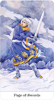 Page of Swords Tarot card in Tarot of the Golden Wheel Tarot deck