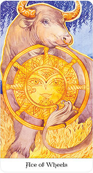 Ace of Wheels Tarot card in Tarot of the Golden Wheel Tarot deck
